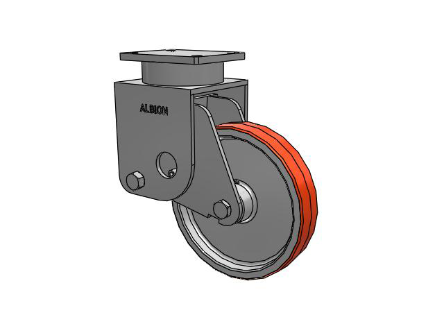 S610 Series Kingpinless Top Plate Rigid Caster with 12 x 2.5 Red-Orange Tread on Cast Iron Core PY - Polyurethane (Cast Iron Core) Wheel