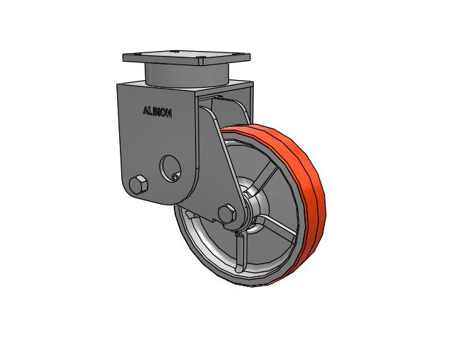 S610 Series Kingpinless Top Plate Rigid Caster with 12 x 3 Red-Orange Tread on Cast Iron Core PY - Polyurethane (Cast Iron Core) Wheel