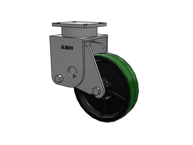 S610 Series Kingpinless Top Plate Rigid Caster with 12 x 3 Green Tread on Black Cast Iron Core PY - Polyurethane (Cast Iron Core) Wheel