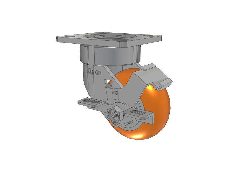 18 Series Top Plate Swivel Caster with 4 x 2 Orange Tread on Aluminum Core AN - Round Polyurethane (Aluminum Core) Wheel and Face Brake
