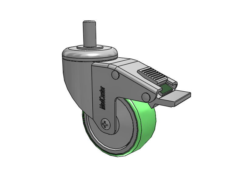 Stainless Steel Threaded Stem Swivel Caster with 3 x 1.25 Antimicrobial Rubber Wheel and Directional Lock Brake