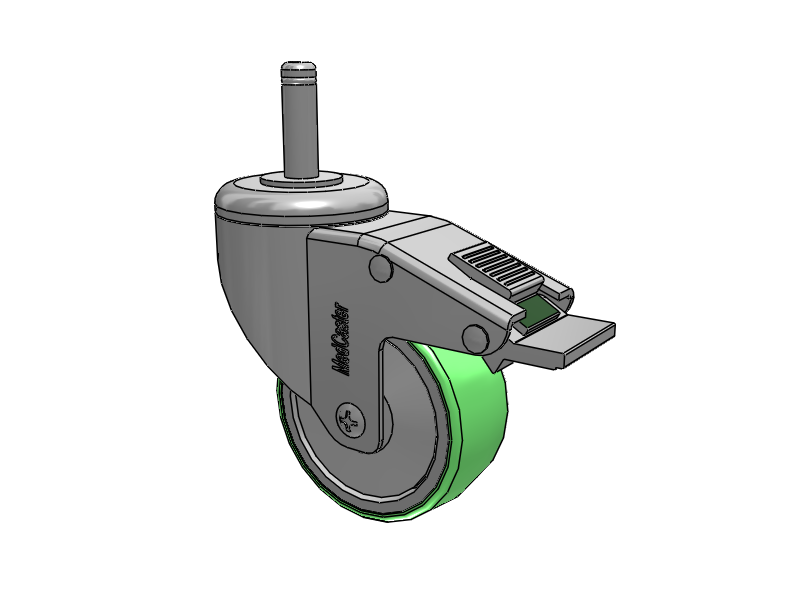 Stainless Steel Grip Ring Stem Swivel Caster with 3 x 1.25 Antimicrobial Rubber Wheel and Directional Lock Brake