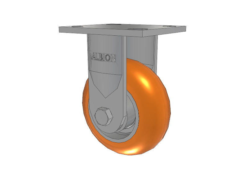 18 Series Top Plate Rigid Caster with 5 x 2 Orange Tread on Aluminum Core AN - Round Polyurethane (Aluminum Core) Wheel
