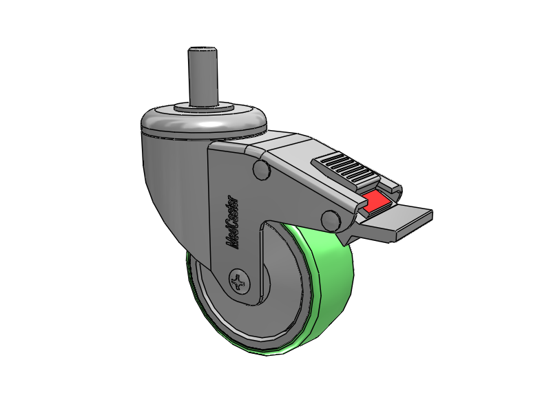 Stainless Steel Threaded Stem Swivel Caster with 3 x 1.25 Antimicrobial Rubber Wheel and Total Lock Brake