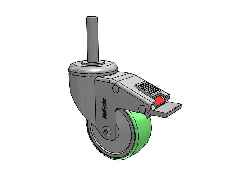 Stainless Steel Threaded Stem Swivel Caster with 3 x 1.25 Antimicrobial Rubber Wheel and Total Lock Brake