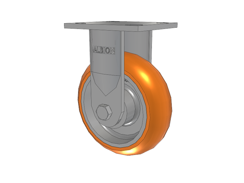 18 Series Top Plate Rigid Caster with 6 x 2 Orange Tread on Aluminum Core AN - Round Polyurethane (Aluminum Core) Wheel