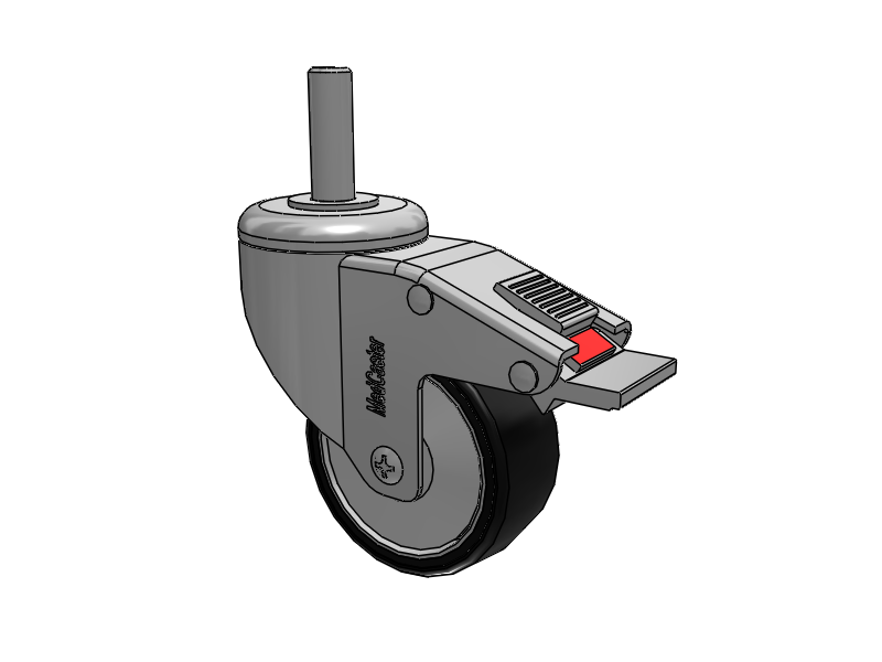 Roulette pivotante à tige filetée en acier inoxydable, équipée de 3 roues en polyuréthane TPU de 1,25 et d'un frein à blocage total