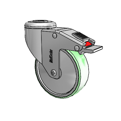 Stainless Steel Hollow Kingpin (Unassembled Caster) Swivel Caster with 4 x 1.25 Antimicrobial Rubber Wheel and Total Lock Brake