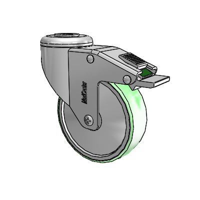 Roulette pivotante à pivot central creux en acier inoxydable (non assemblée) avec roue en caoutchouc antimicrobien de 4 x 1,25 et frein de blocage directionnel
