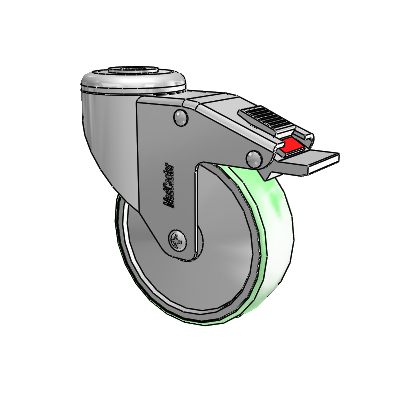 Stainless Steel Hollow Kingpin (Unassembled Caster) Swivel Caster with 4 x 1.25 Antimicrobial Rubber Wheel and Total Lock Brake