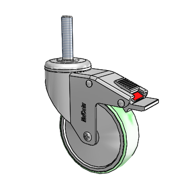 Stainless Steel Threaded Stem Swivel Caster with 4 x 1.25 Antimicrobial Rubber Wheel and Total Lock Brake