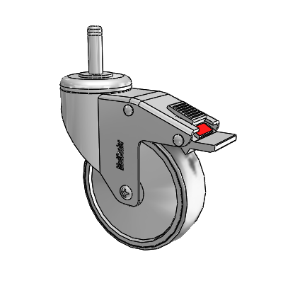 Roulette pivotante antistatique à tige et anneau de préhension en acier inoxydable de 1 1/4", équipée de 4 roues en caoutchouc conducteur de 1,25 et d'un frein à blocage total