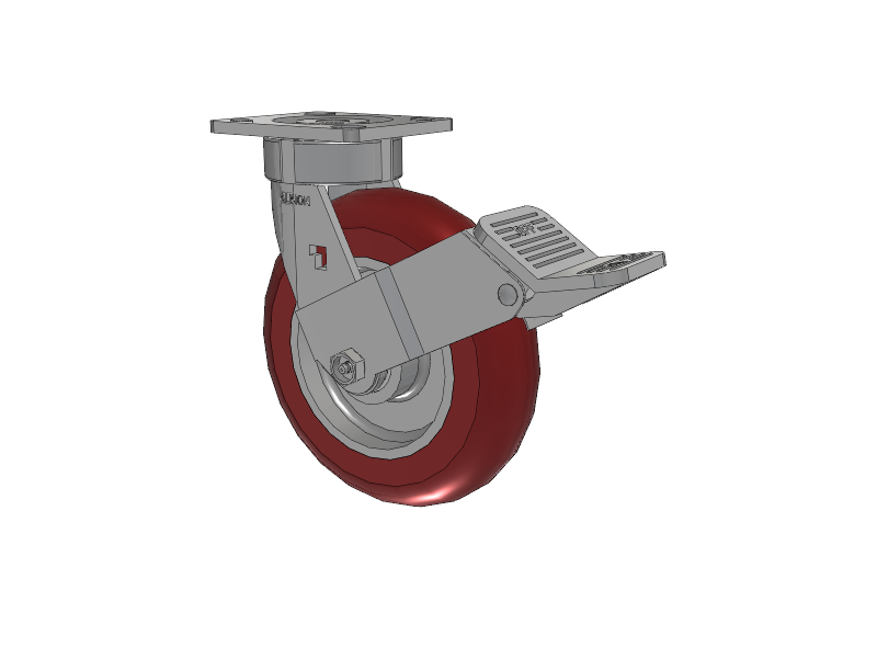 18 Series Top Plate Swivel Caster with 8 x 2 Maroon Tread on Aluminum Core AX - Round Polyurethane (Aluminum Core) Wheel and Face Brake