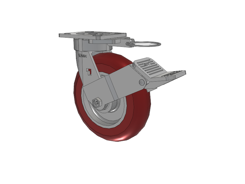 18 Series Top Plate Swivel Caster with 8 x 2 Maroon Tread on Aluminum Core AX - Round Polyurethane (Aluminum Core) Wheel and Face Brake