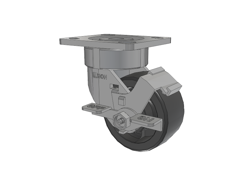 18 Series Top Plate Swivel Caster with 4 x 2 Dark Grey Nylon DT - Heavy Duty Glass-Filled Nylon Wheel and Face Brake