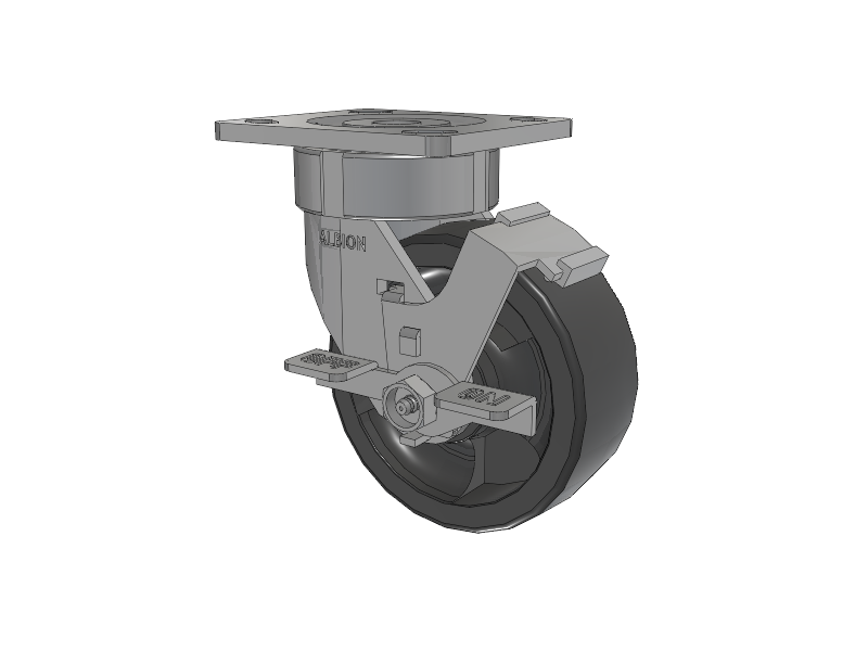 18 Series Top Plate Swivel Caster with 5 x 2 Dark Grey Nylon DT - Heavy Duty Glass-Filled Nylon Wheel and Face Brake