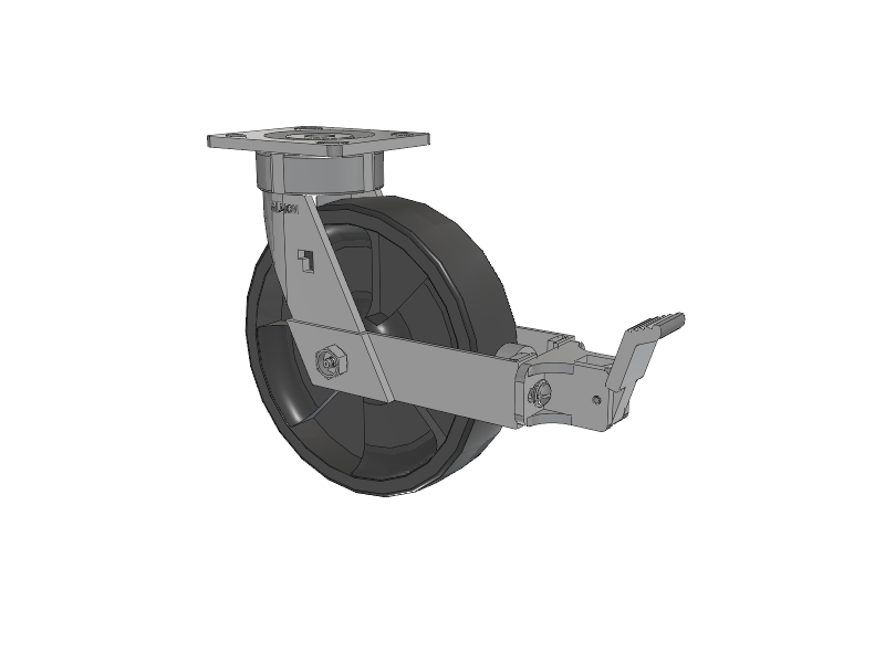 18 Series Top Plate Swivel Caster with 8 x 2 Dark Grey Nylon DT - Heavy Duty Glass-Filled Nylon Wheel and Face Brake