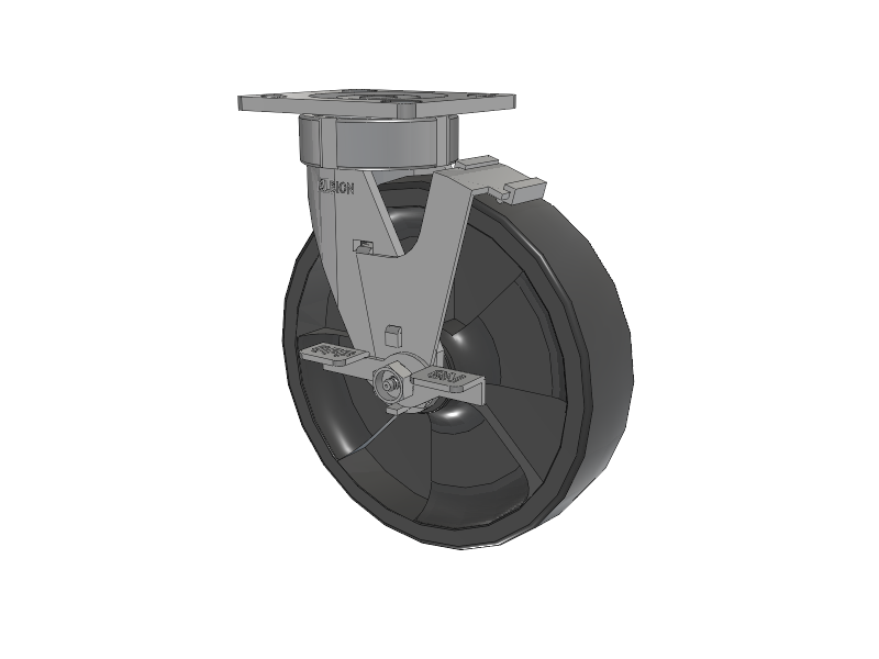 18 Series Top Plate Swivel Caster with 8 x 2 Dark Grey Nylon DT - Heavy Duty Glass-Filled Nylon Wheel and Face Brake