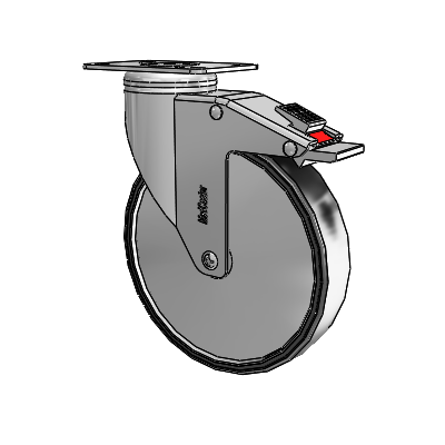 Stainless Steel Top Plate Swivel Caster with 6 x 1.25 Polyurethane TPU Wheel and Total Lock Brake