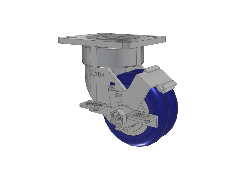 18 Series Top Plate Swivel Caster with 4 x 2 Blue Tread on Aluminum Core EY - Swivel-EAZ (Crown) Wheel and Face Brake