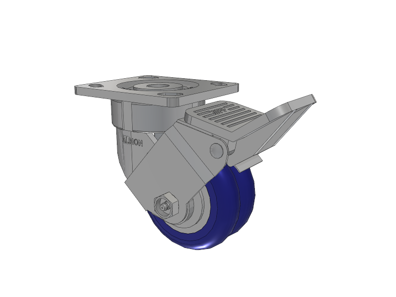 18 Series Top Plate Swivel Caster with 4 x 2 Blue Tread on Aluminum Core EY - Swivel-EAZ (Crown) Wheel and Face Brake