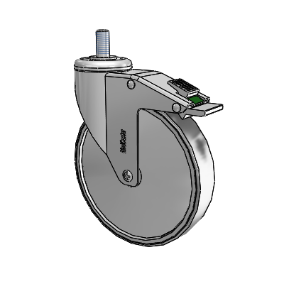 Roulette pivotante à tige filetée en acier inoxydable, équipée d'une roue en caoutchouc thermoplastique de 6 x 1,25 et d'un frein de blocage directionnel
