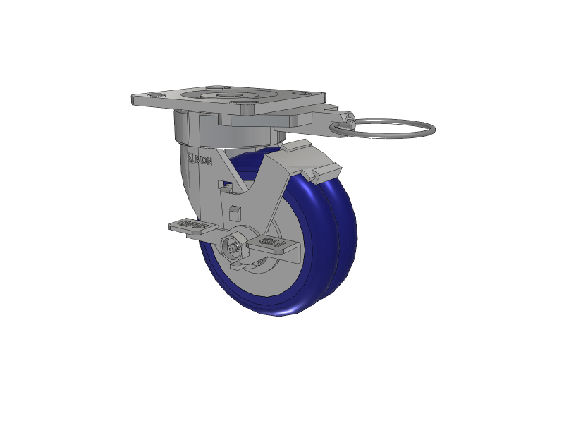 18 Series Top Plate Swivel Caster with 5 x 2 Blue Tread on Aluminum Core EY - Swivel-EAZ (Crown) Wheel and Face Brake