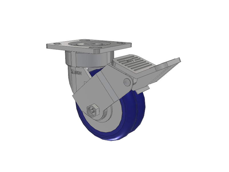18 Series Top Plate Swivel Caster with 5 x 2 Blue Tread on Aluminum Core EY - Swivel-EAZ (Crown) Wheel and Face Brake