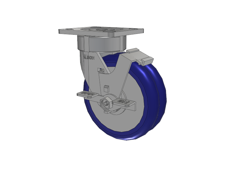 18 Series Top Plate Swivel Caster with 6 x 2 Blue Tread on Aluminum Core EY - Swivel-EAZ (Crown) Wheel and Face Brake
