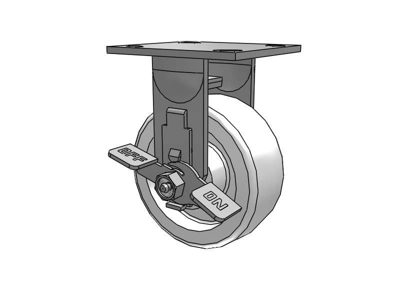 E-line Stainless Steel Rigid Caster with 5 x 2 White Nylon Wheel and Tread Lock Brake