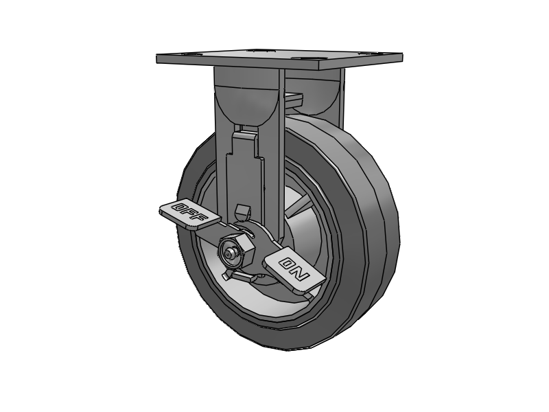 E-line Stainless Steel Rigid Caster with 6 x 2 Thermo-Rubber (Flat) Wheel and Tread Lock Brake