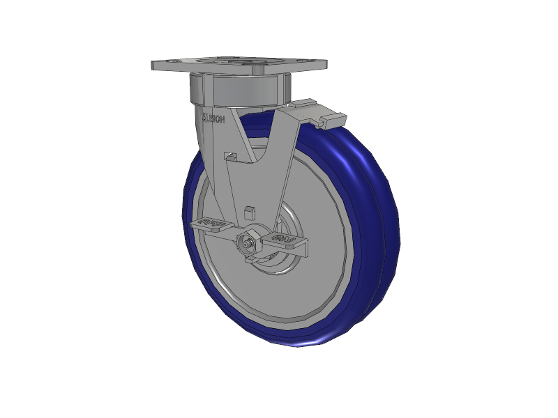 18 Series Top Plate Swivel Caster with 8 x 2 Blue Tread on Aluminum Core EY - Swivel-EAZ (Crown) Wheel and Face Brake