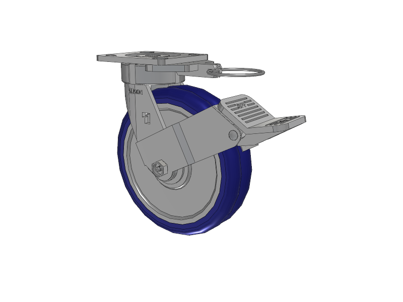18 Series Top Plate Swivel Caster with 8 x 2 Blue Tread on Aluminum Core EY - Swivel-EAZ (Crown) Wheel and Face Brake