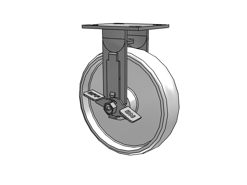 E-line Stainless Steel Rigid Caster with 8 x 2 White Nylon Wheel and Tread Lock Brake
