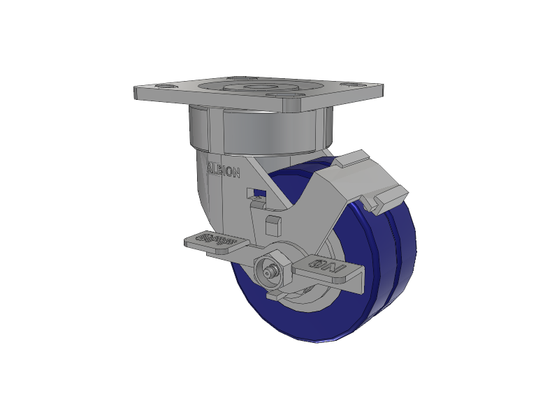 18 Series Top Plate Swivel Caster with 4 x 2 Blue Tread on Aluminum Core EZ - Swivel-EAZ (Flat) Wheel and Face Brake