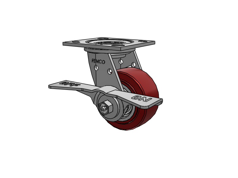 E-line Stainless Steel Swivel Caster with 4 x 2 Thermo-Urethane (Maroon/Grey Wheel and 7 in Cam Brake