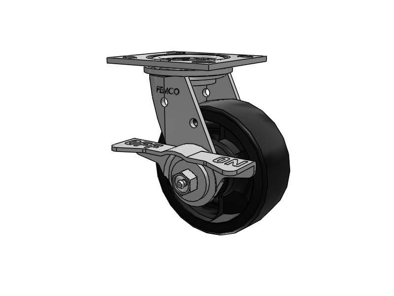 E-line Stainless Steel Swivel Caster with 5 x 2 High-Temp Nylon Wheel and 5 Inch Cam Brake