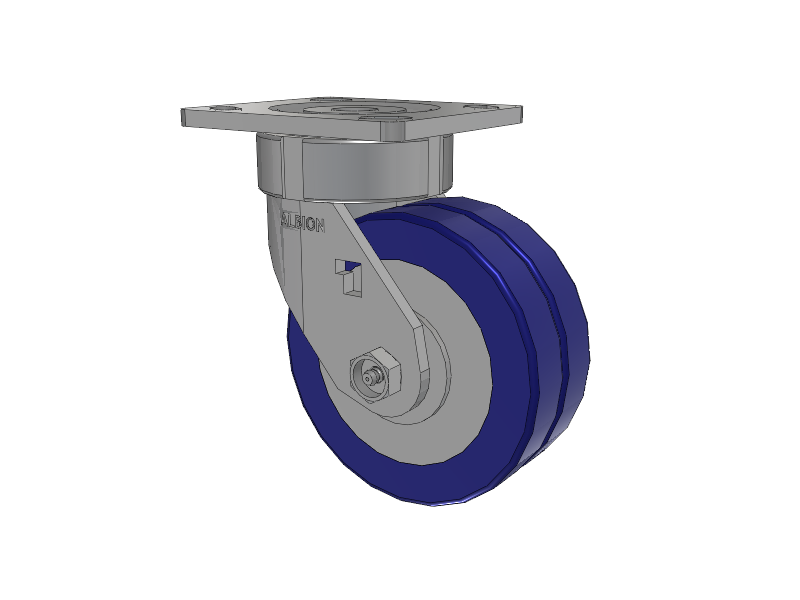 Roulette pivotante à plaque supérieure de la série 18, avec bande de roulement bleue 5 x 2 sur noyau en aluminium EZ - Roue pivotante EAZ (plate)