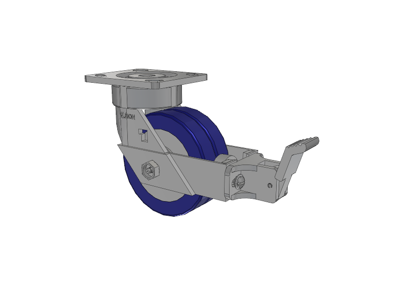 18 Series Top Plate Swivel Caster with 5 x 2 Blue Tread on Aluminum Core EZ - Swivel-EAZ (Flat) Wheel and Face Brake