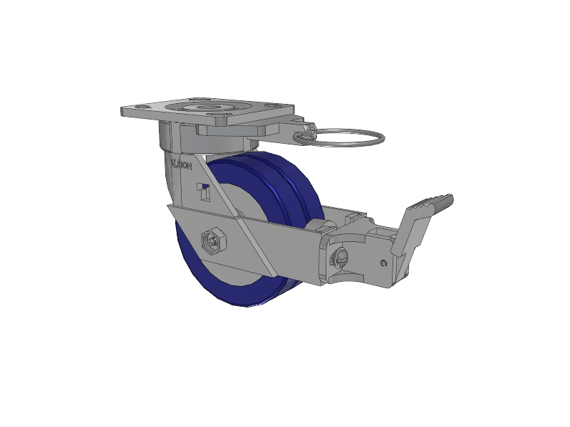 18 Series Top Plate Swivel Caster with 5 x 2 Blue Tread on Aluminum Core EZ - Swivel-EAZ (Flat) Wheel and Face Brake