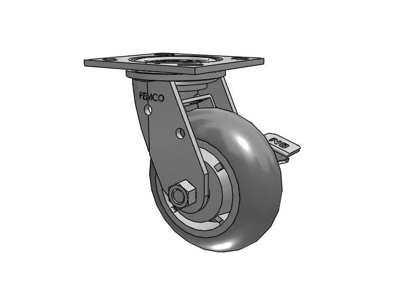 E-line Stainless Steel Swivel Caster with 5 x 2 Thermo-Rubber (Donut) Wheel and Tread Lock Brake