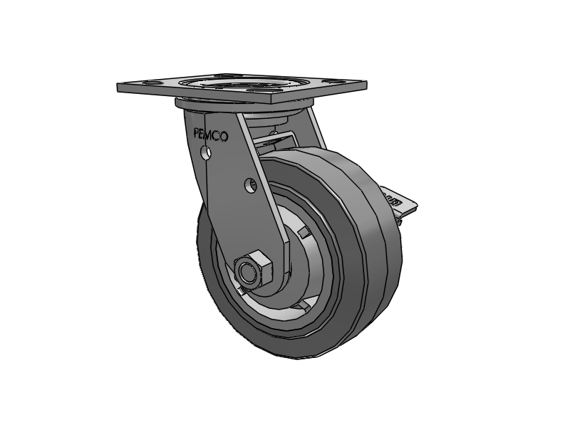 E-line Stainless Steel Swivel Caster with 5 x 2 Thermo-Rubber (Flat) Wheel and Tread Lock Brake