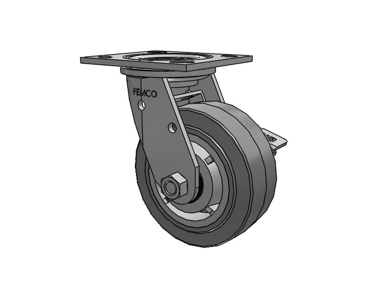 E-line Stainless Steel Swivel Caster with 5 x 2 Thermo-Rubber (Flat) Wheel and Tread Lock Brake