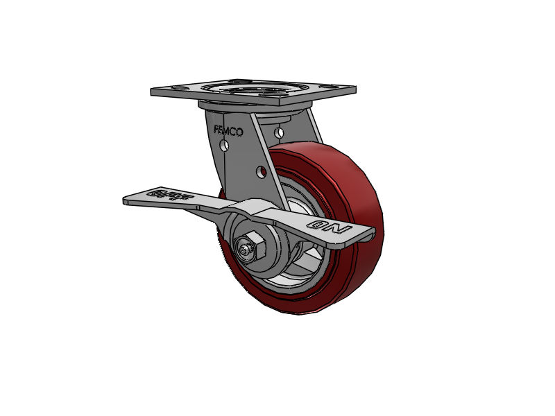 E-line Stainless Steel Swivel Caster with 5 x 2 Thermo-Urethane (Maroon/Grey Wheel and 7 in Cam Brake