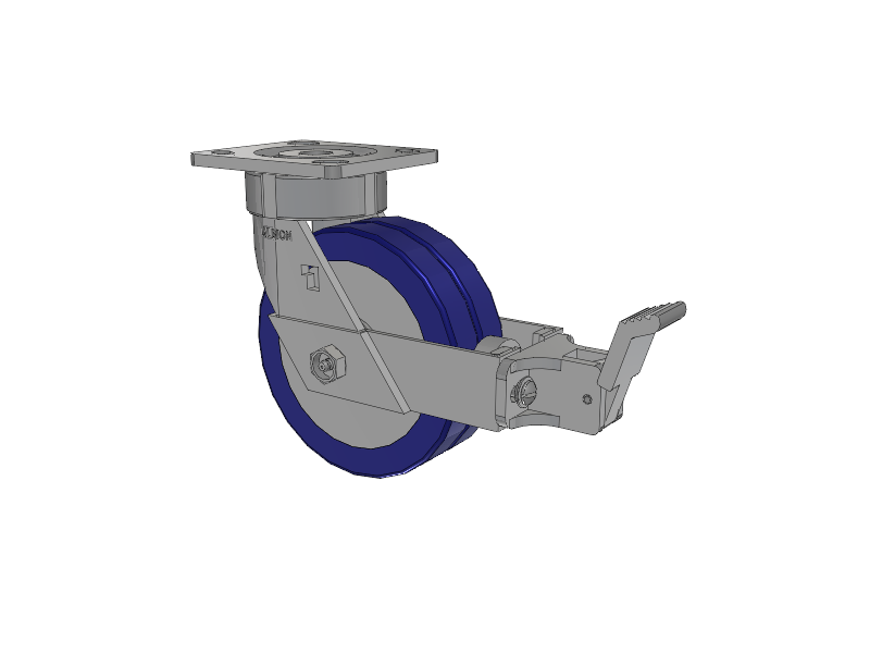 18 Series Top Plate Swivel Caster with 6 x 2 Blue Tread on Aluminum Core EZ - Swivel-EAZ (Flat) Wheel and Face Brake