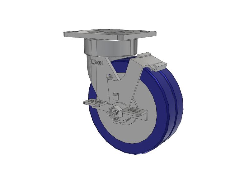 18 Series Top Plate Swivel Caster with 6 x 2 Blue Tread on Aluminum Core EZ - Swivel-EAZ (Flat) Wheel and Face Brake