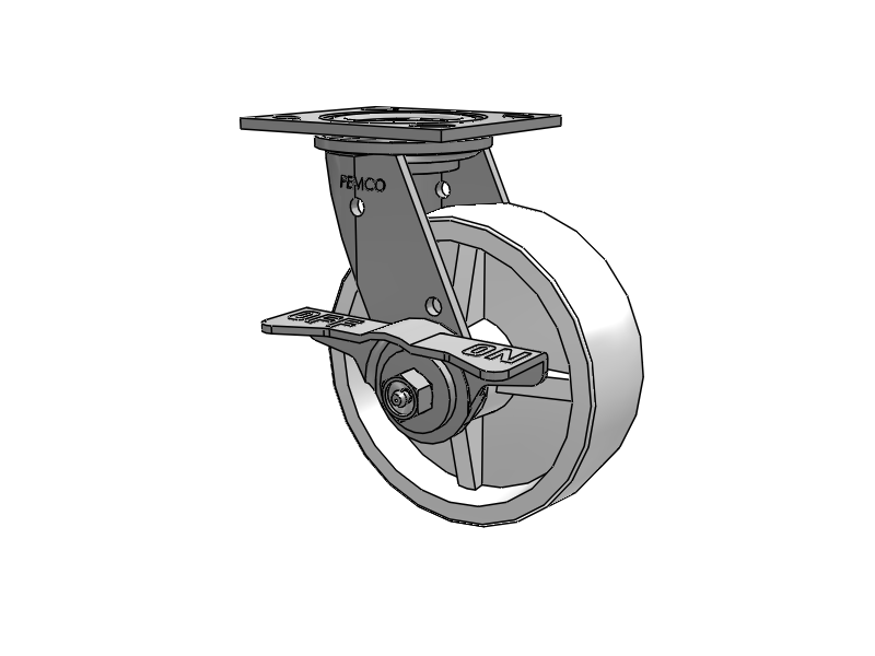 E-line Stainless Steel Swivel Caster with 6 x 2 Retort Hi-Temp Wheel and 5 Inch Cam Brake