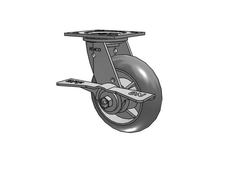 E-line Stainless Steel Swivel Caster with 6 x 2 Thermo-Rubber (Donut) Wheel and 7 in Cam Brake