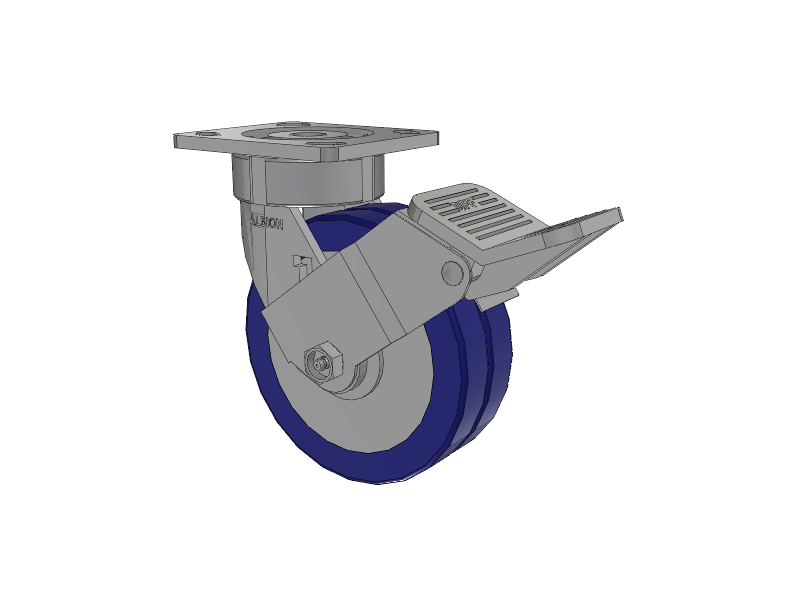 18 Series Top Plate Swivel Caster with 6 x 2 Blue Tread on Aluminum Core EZ - Swivel-EAZ (Flat) Wheel and Face Brake