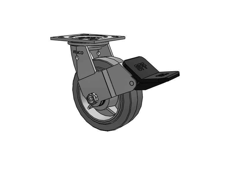 E-line Stainless Steel Swivel Caster with 6 x 2 Thermo-Rubber (Flat) Wheel and Wheel Face Brake
